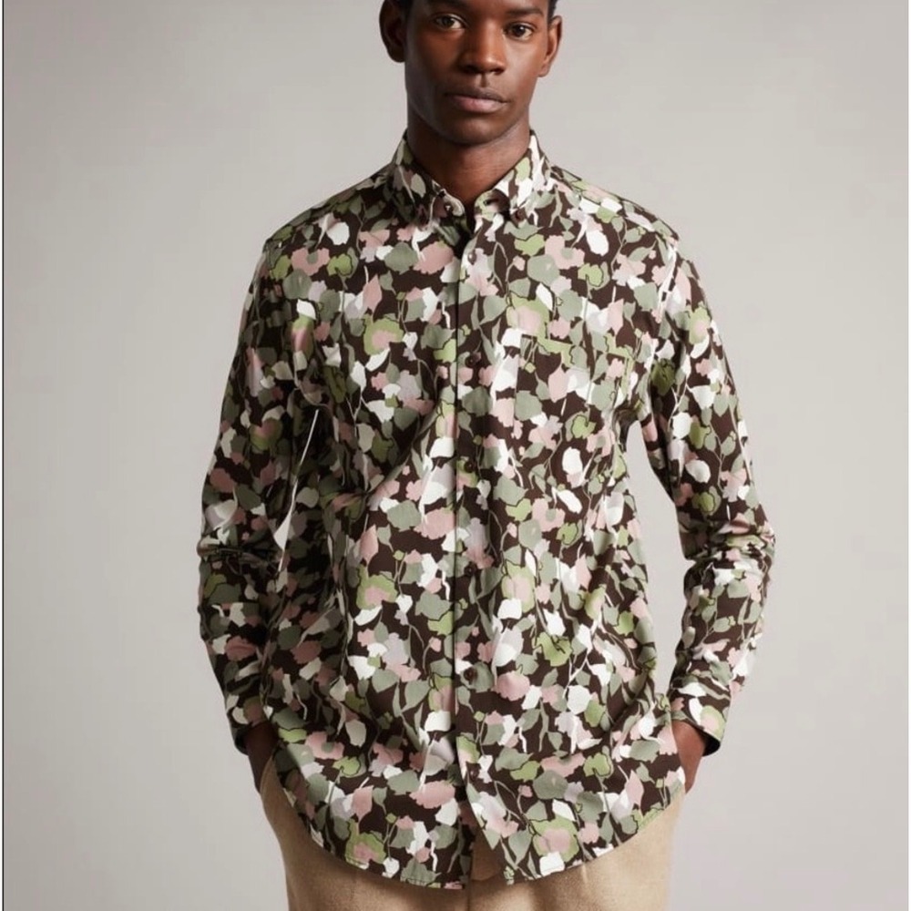 Ted Baker London Men's Long Sleeve Poplar Abstract Floral Print Shirt Size 6/2XL